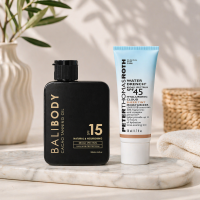 Bronze Glow Set - Bali Body Cacao Tanning Oil SPF15 + PTR Water Drench Broad Spectrum SPF 45 Hyaluronic Cloud Sheer Tint Moisturizer 50ml