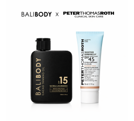 Bronze Glow Set - Bali Body Cacao Tanning Oil SPF15 + PTR Water Drench Broad Spectrum SPF 45 Hyaluronic Cloud Sheer Tint Moisturizer 50ml