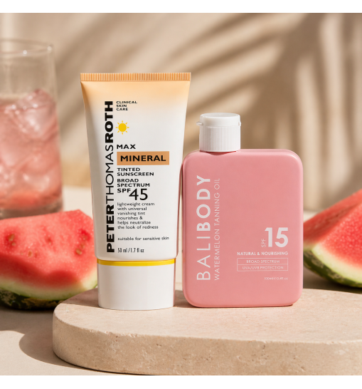 Pink Glow Set - Bali Body Watermelon Tanning Oil SPF15 + PTR Max Mineral Tinted Sunscreen Broad Spectrum SPF 45