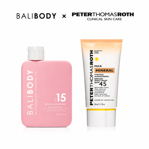 Pink Glow Set - Bali Body Watermelon Tanning Oil SPF15 + PTR Max Mineral Tinted Sunscreen Broad Spectrum SPF 45