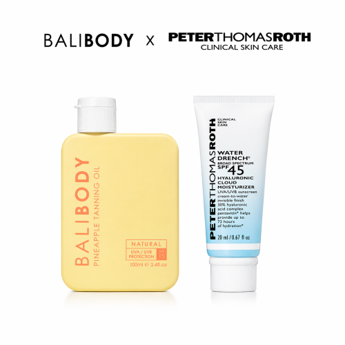 Tropical Glow Set - Bali Body Pineapple Tanning Oil SPF15 + PTR Water Drench Broad Spectrum SPF 45 Hyaluronic Cloud Moisturizer 20ml